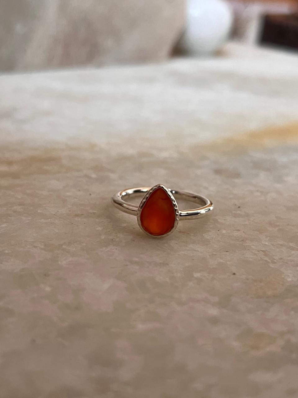 Carnelian Pear 925 Sterling Silver Ring