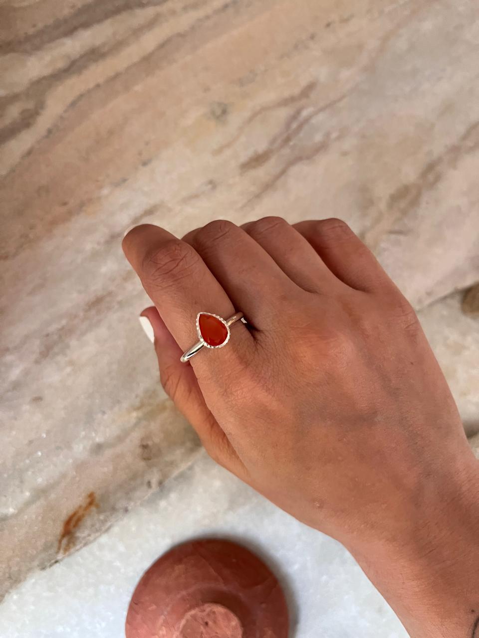 Carnelian Pear 925 Sterling Silver Ring