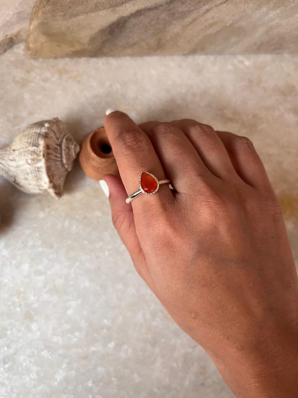Carnelian Pear 925 Sterling Silver Ring