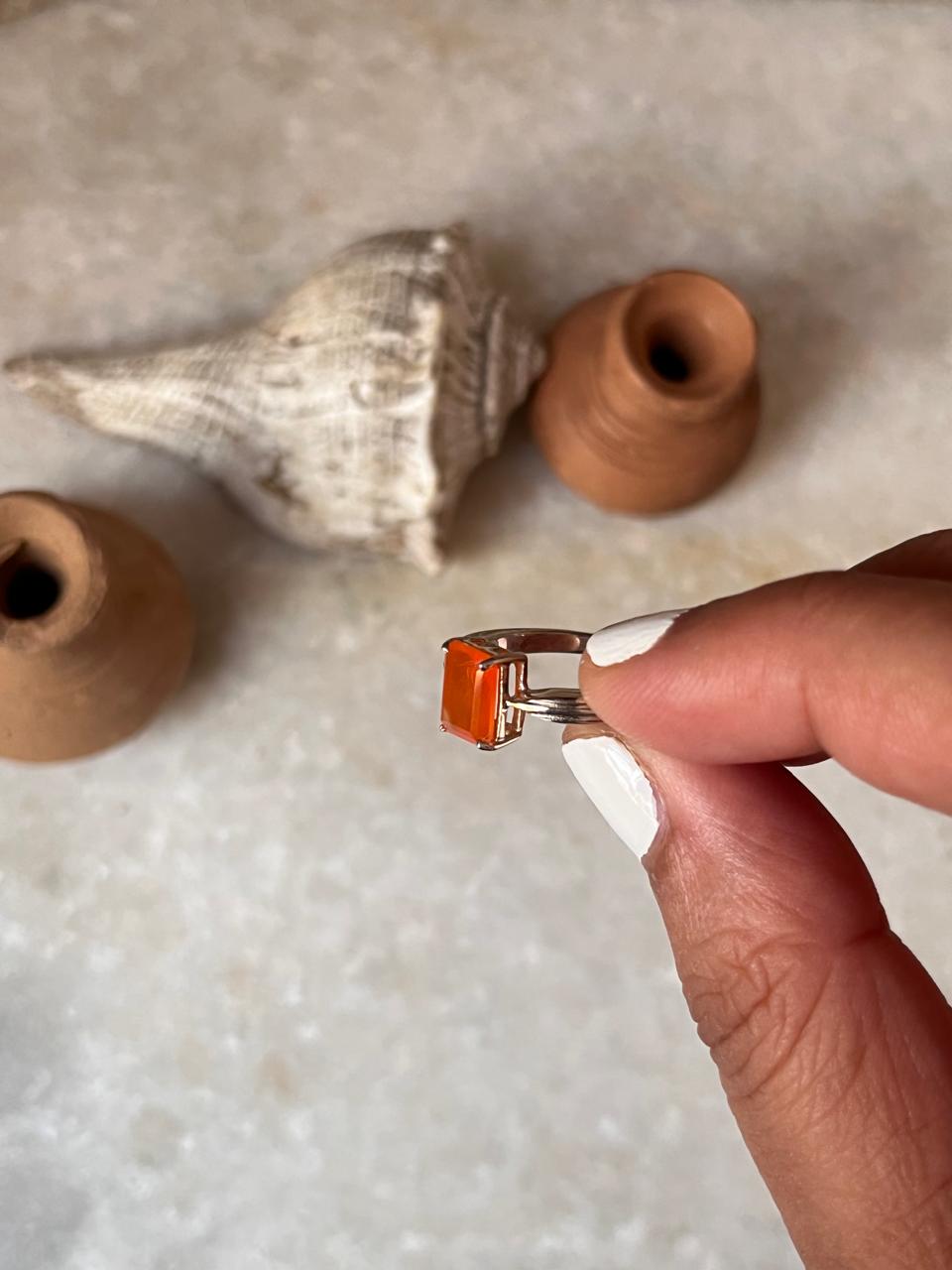 Carnelian Rectangular 925 Sterling Silver Ring