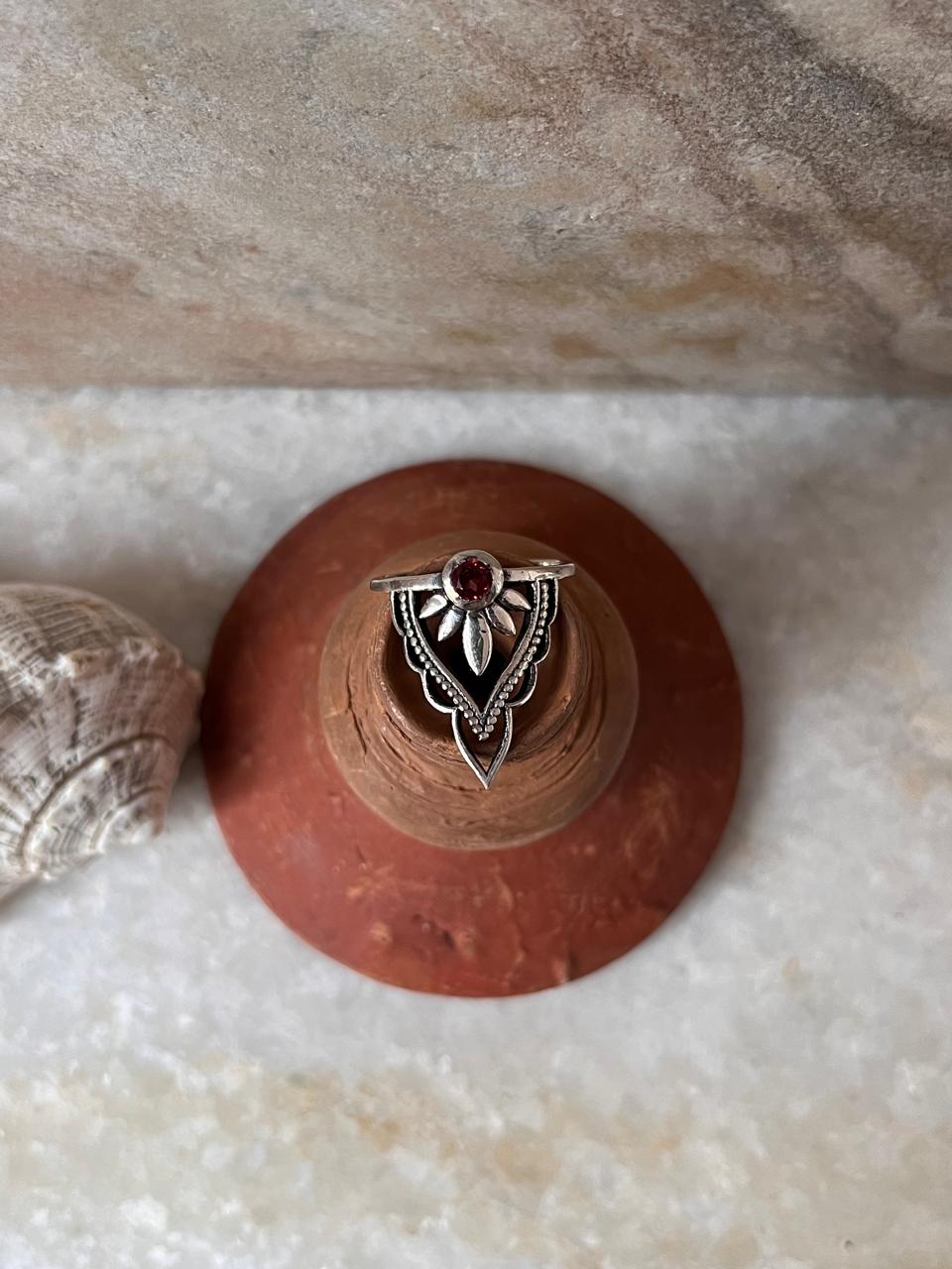 Garnet Boho Crown Stack 925 Sterling Silver Ring