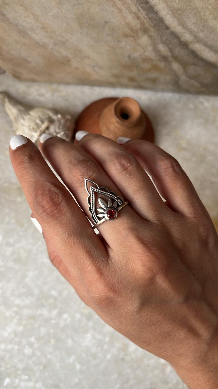 Garnet Boho Crown Stack 925 Sterling Silver Ring