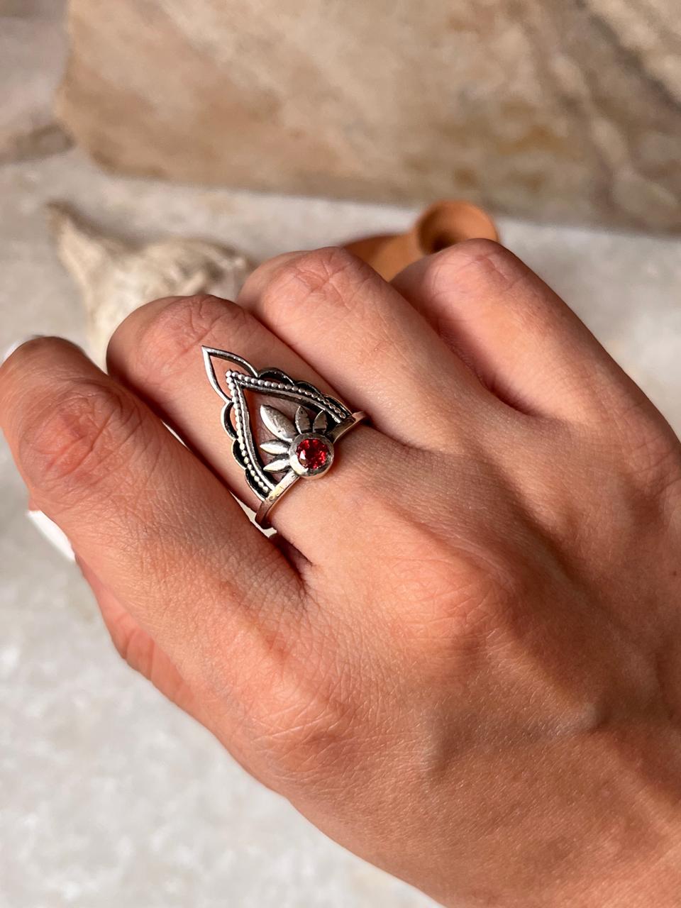 Garnet Boho Crown Stack 925 Sterling Silver Ring