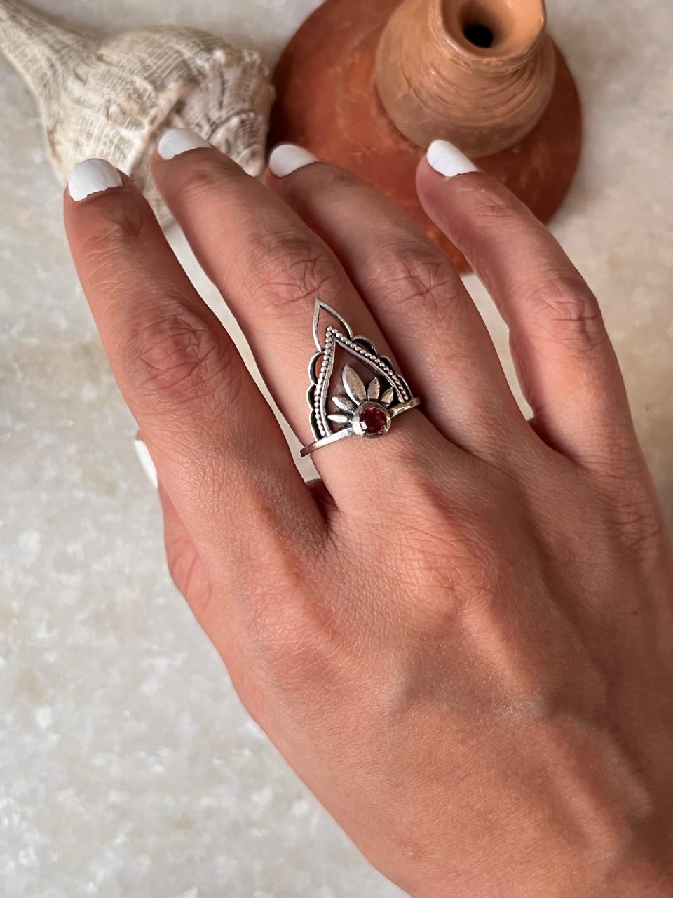 Garnet Boho Crown Stack 925 Sterling Silver Ring