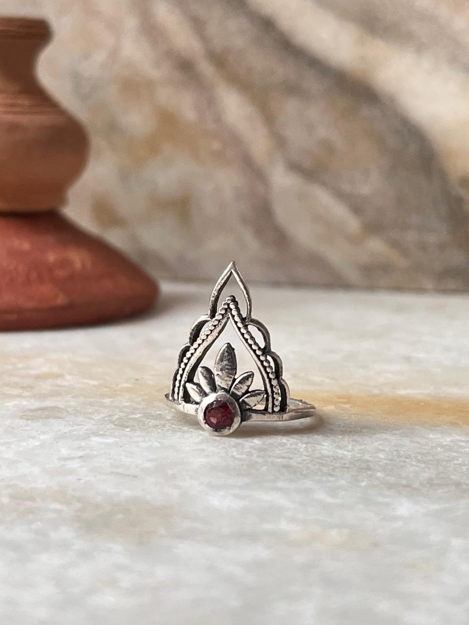 Garnet Boho Crown Stack 925 Sterling Silver Ring