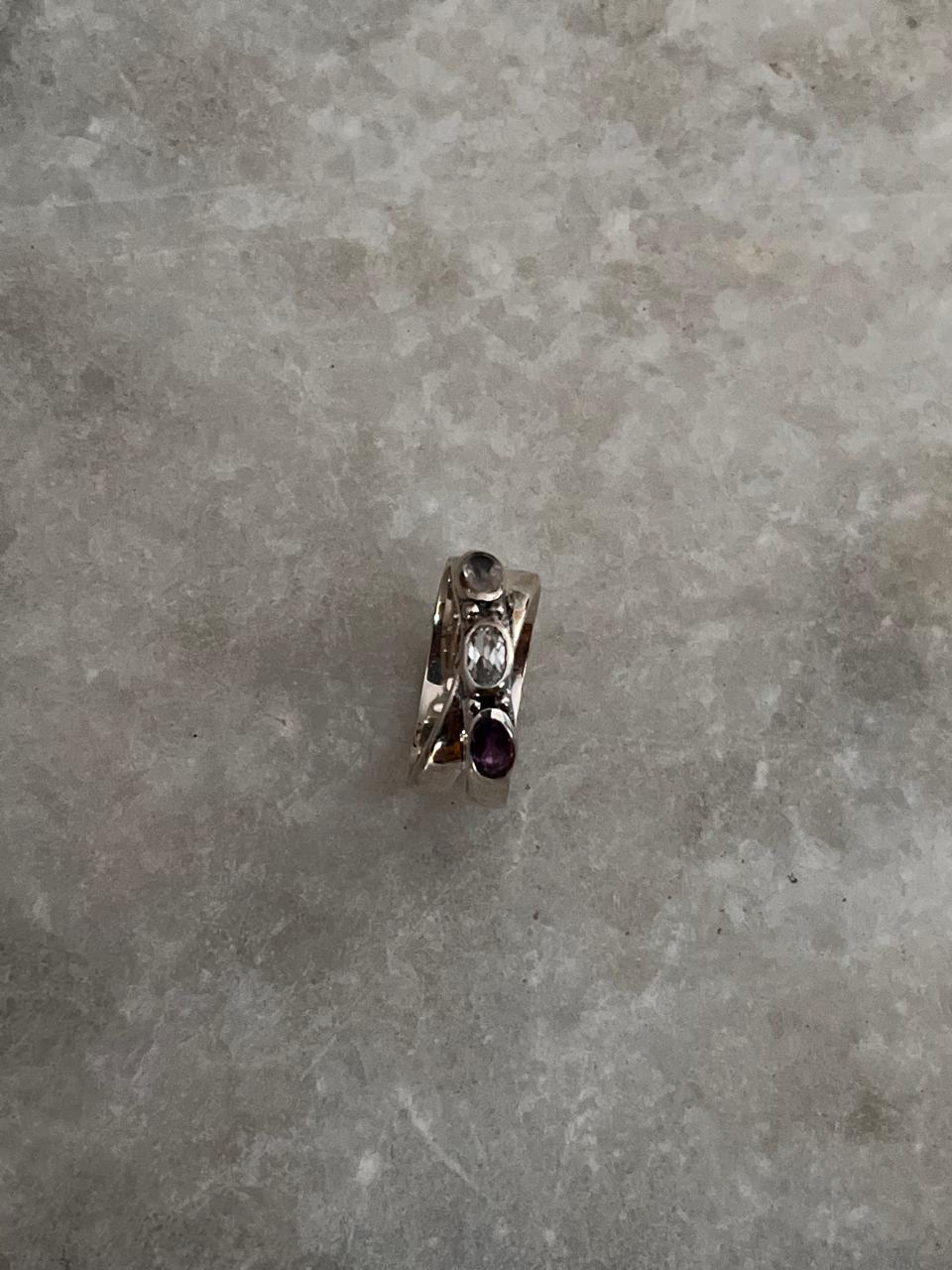Master Healer -Amethyst Clear Quartz Rose Quartz Cross Band 925 Sterling Silver Ring