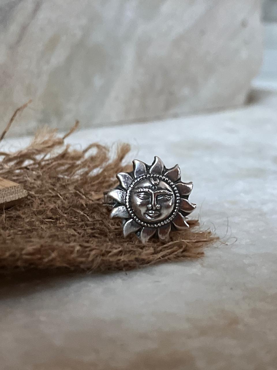 Surya Dev / Sun / Sooraj Tribal Adjustable 925 Sterling Silver Unisex Ring
