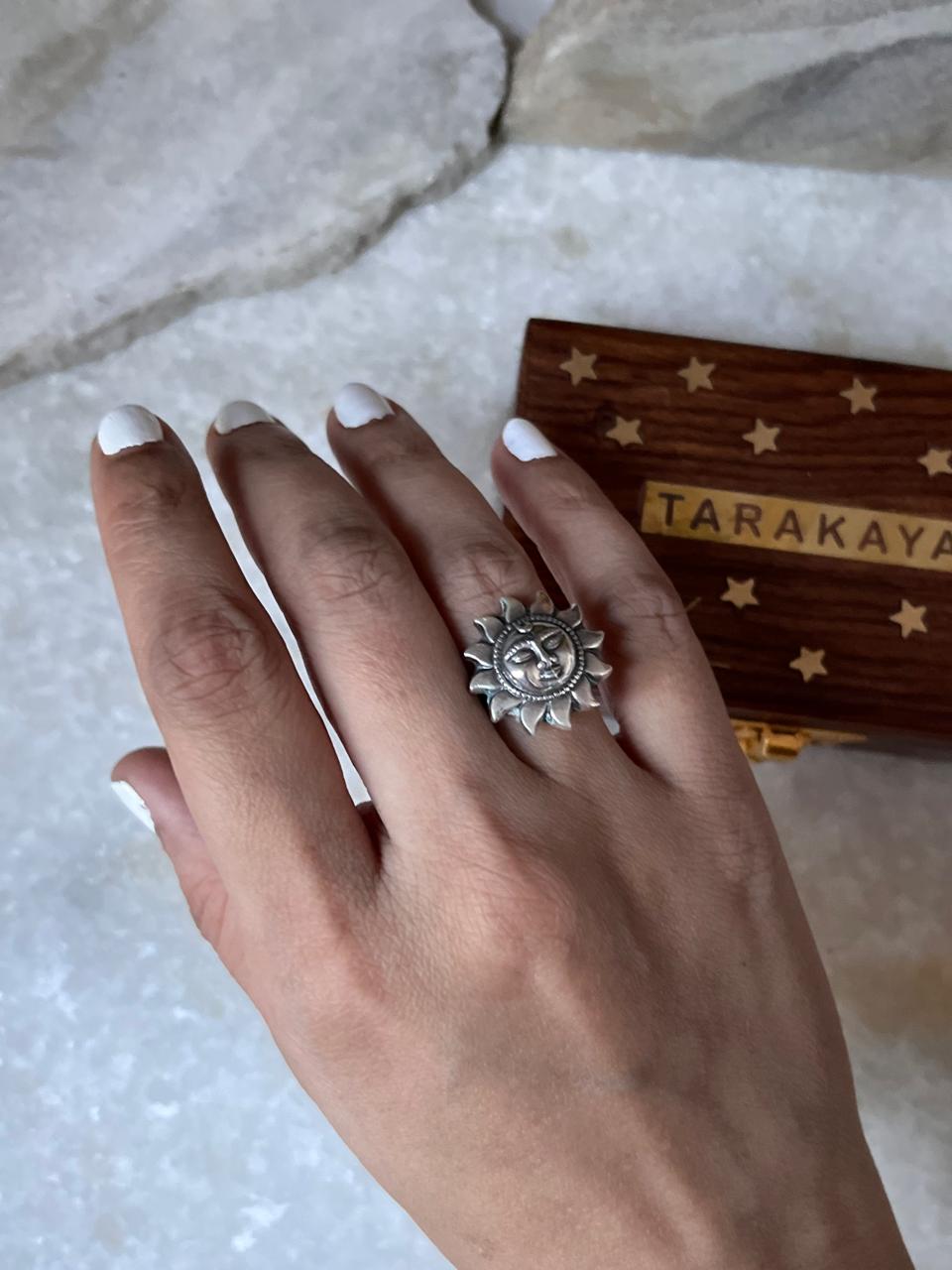 Surya Dev / Sun / Sooraj Tribal Adjustable 925 Sterling Silver Unisex Ring