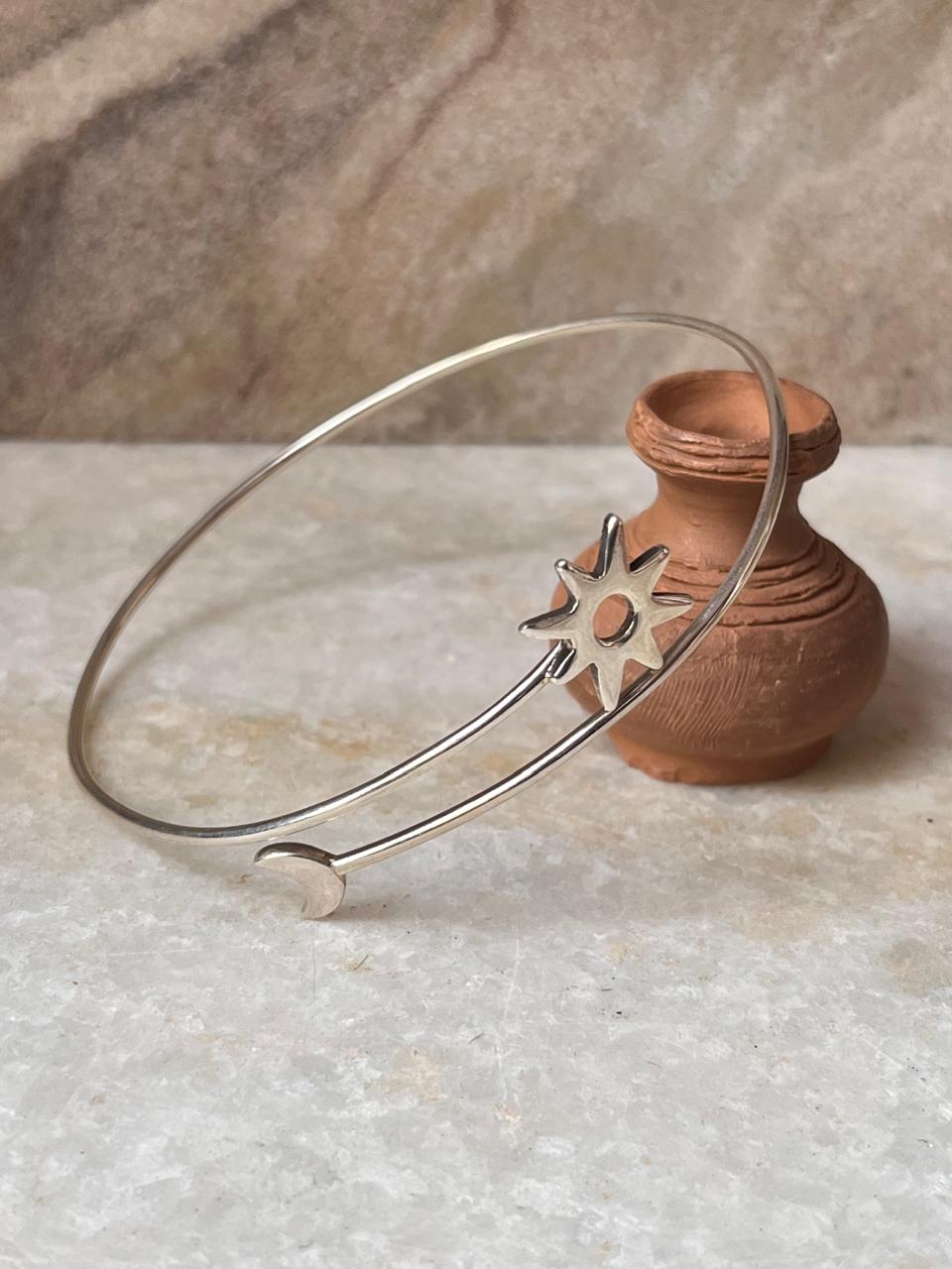 Sun Moon Adjustable 925 Sterling Silver Arm Cuff