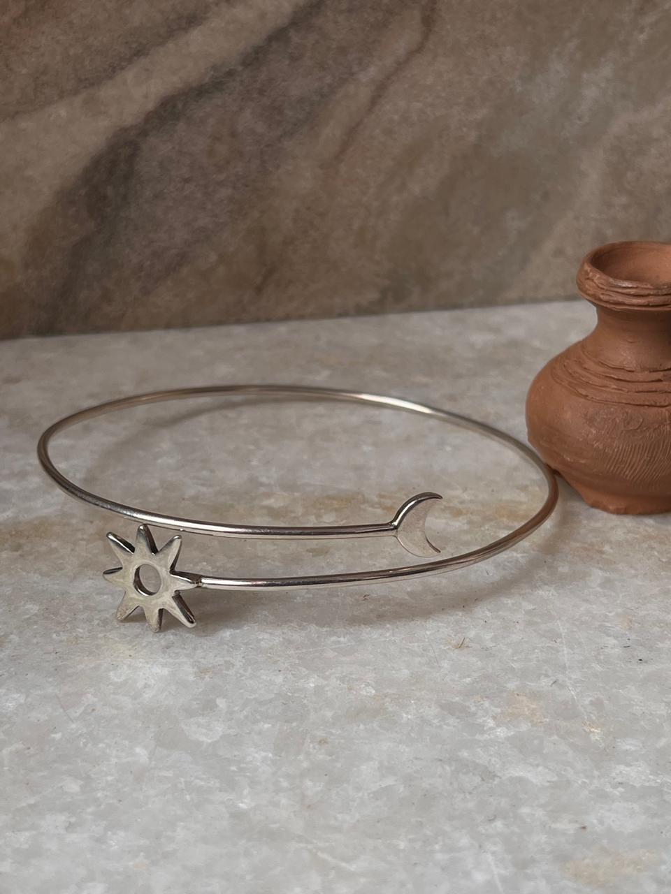 Sun Moon Adjustable 925 Sterling Silver Arm Cuff