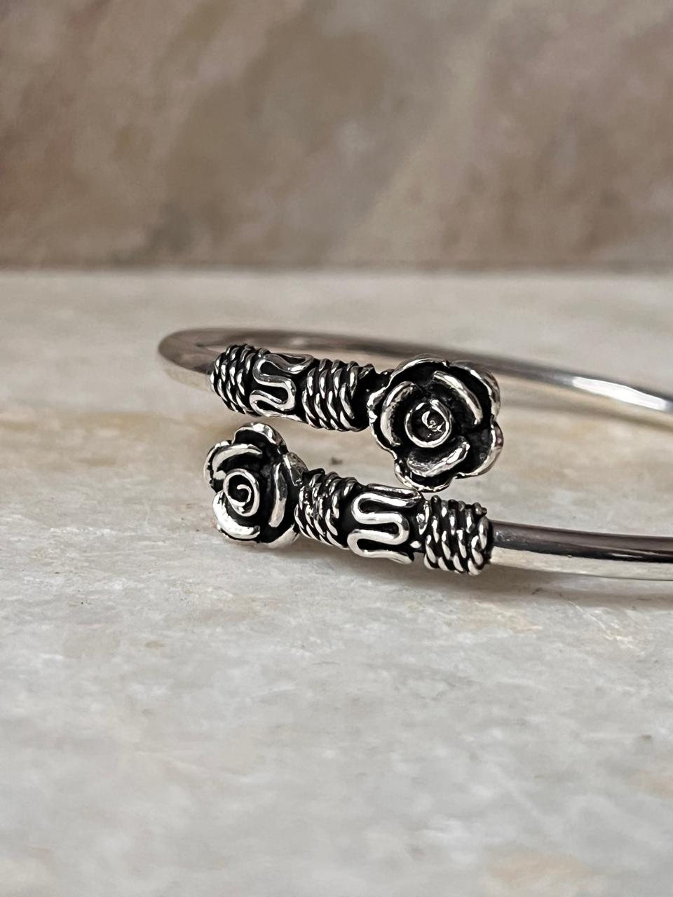 Antique Rose Adjustable 925 Sterling Silver Kada