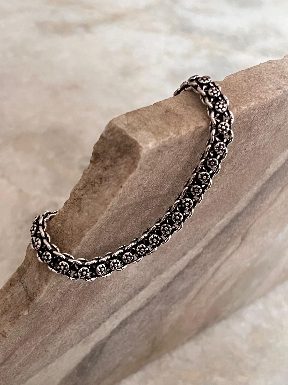 Bali Style Antique Single Line Pure 925 Sterling Silver Bracelet