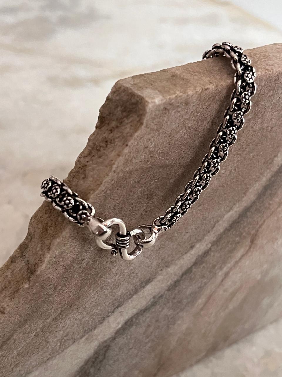 Bali Style Antique Single Line Pure 925 Sterling Silver Bracelet
