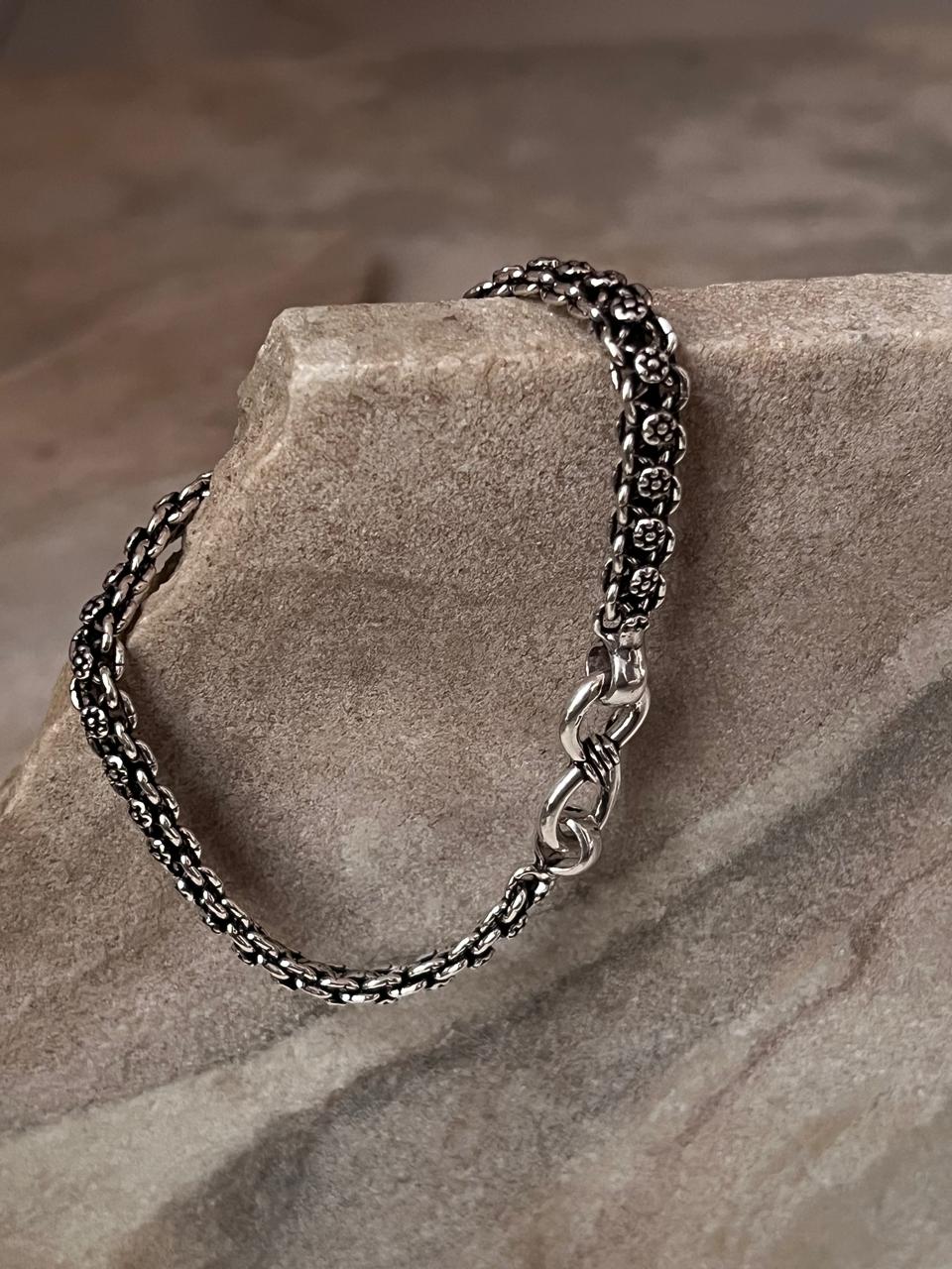 Bali Style Antique Single Line Pure 925 Sterling Silver Bracelet