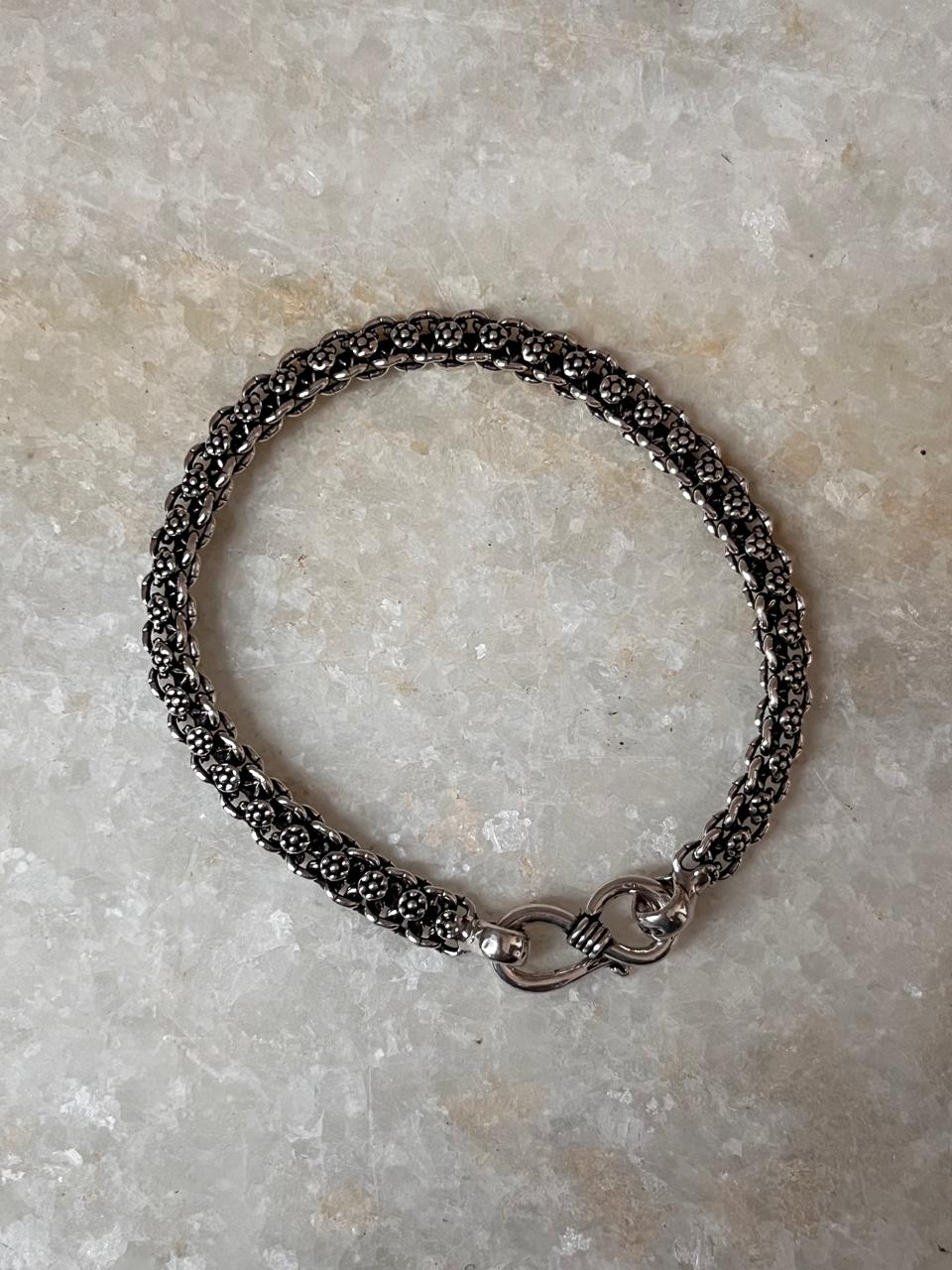 Bali Style Antique Single Line Pure 925 Sterling Silver Bracelet