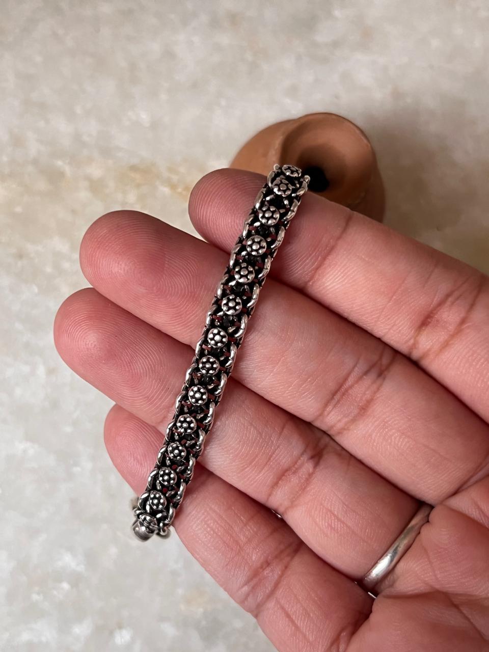 Bali Style Antique Single Line Pure 925 Sterling Silver Bracelet