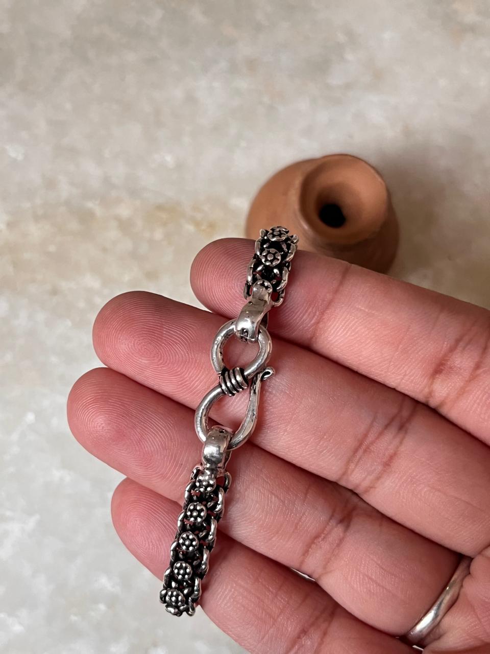 Bali Style Antique Single Line Pure 925 Sterling Silver Bracelet
