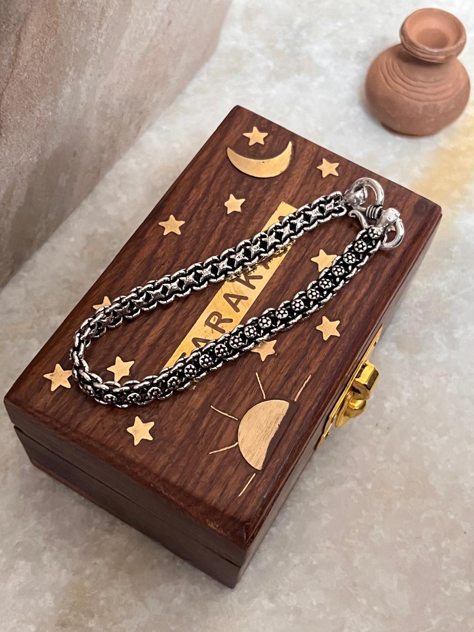 Bali Style Antique Single Line Pure 925 Sterling Silver Bracelet