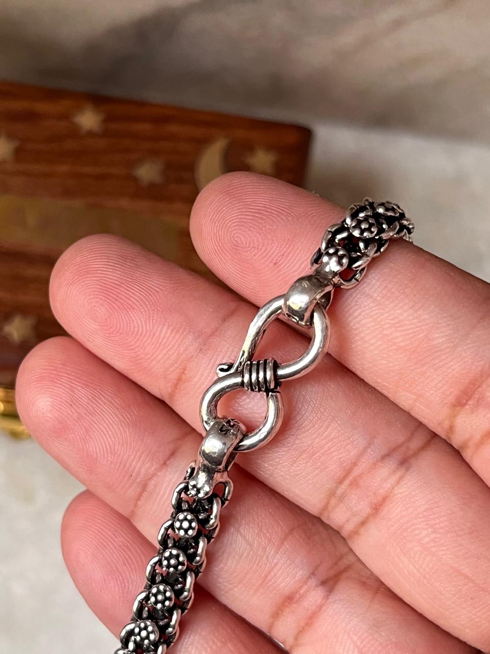 Bali Style Antique Single Line Pure 925 Sterling Silver Bracelet