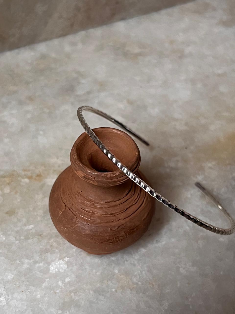 Hammered Adjustable Stackable 925 Sterling Silver Kada
