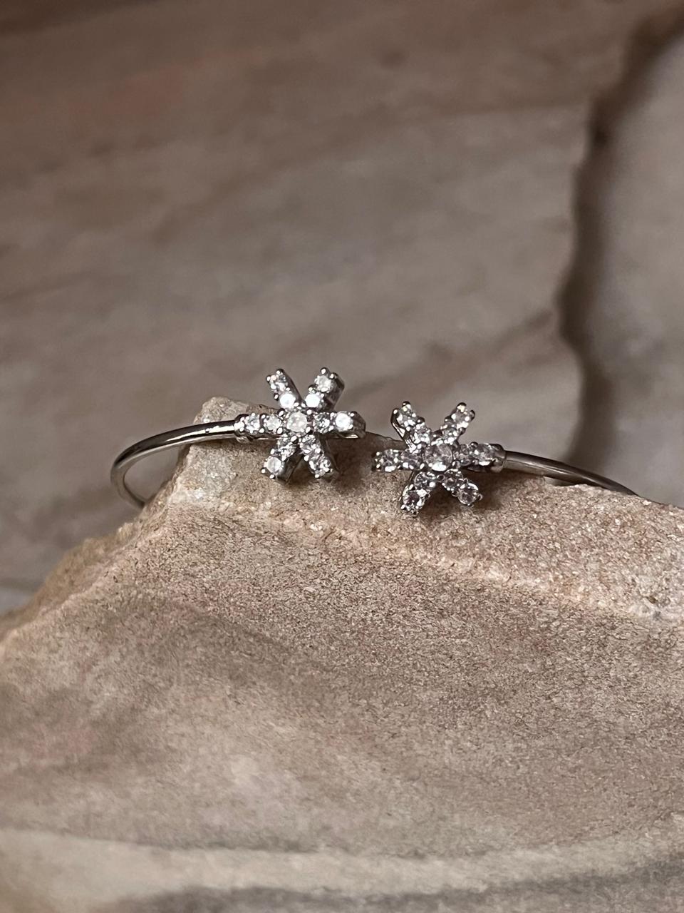 Elegant Double Star Cubic Zirconia Adjustable Silver Kada