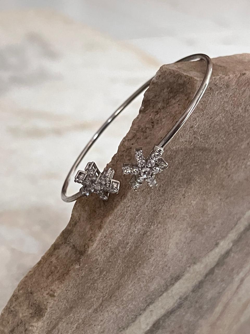 CZ Double Star Adjustable Flexible Kada in 925 Sterling Silver