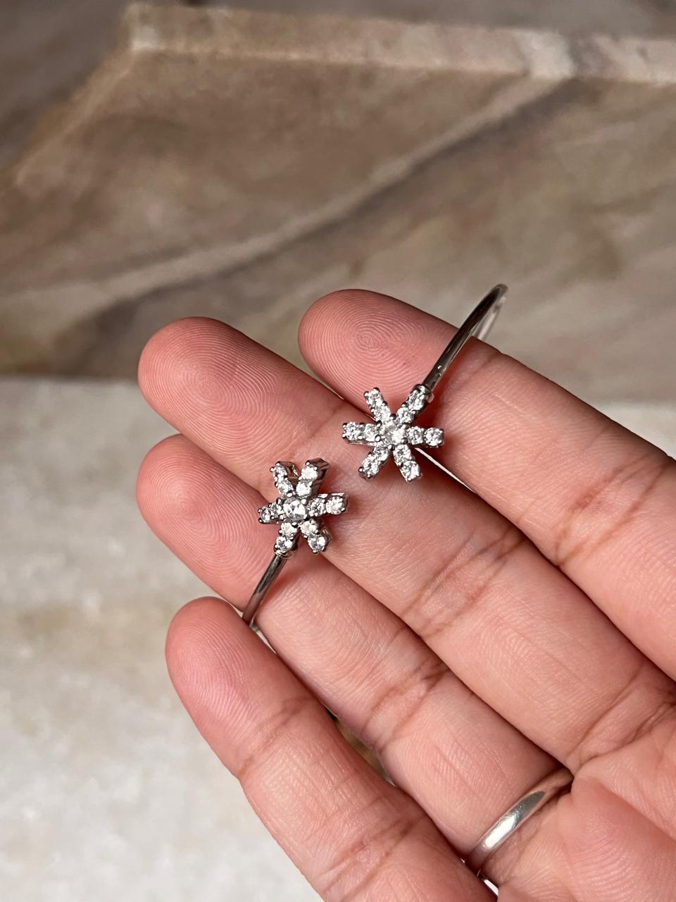 925 Sterling Silver Flexible Kada with CZ Double Star Design