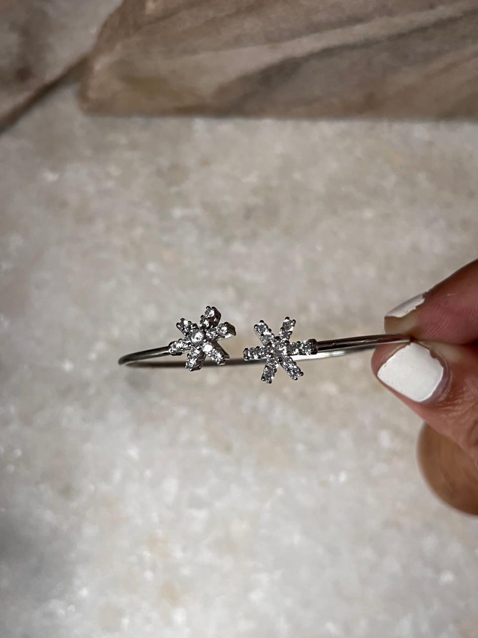 Stylish Adjustable Double Star Kada with Cubic Zirconia in Silver
