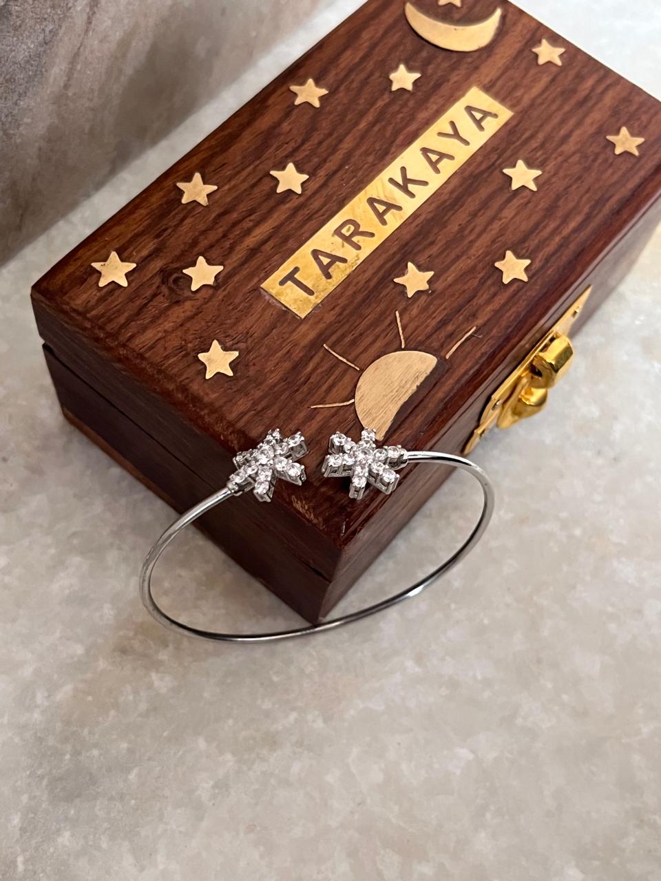 Elegant Double Star Cubic Zirconia Adjustable Silver Kada