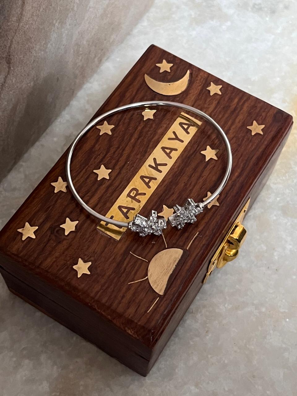 Trendy Flexible Kada Bracelet with CZ Double Star in 925 Silver