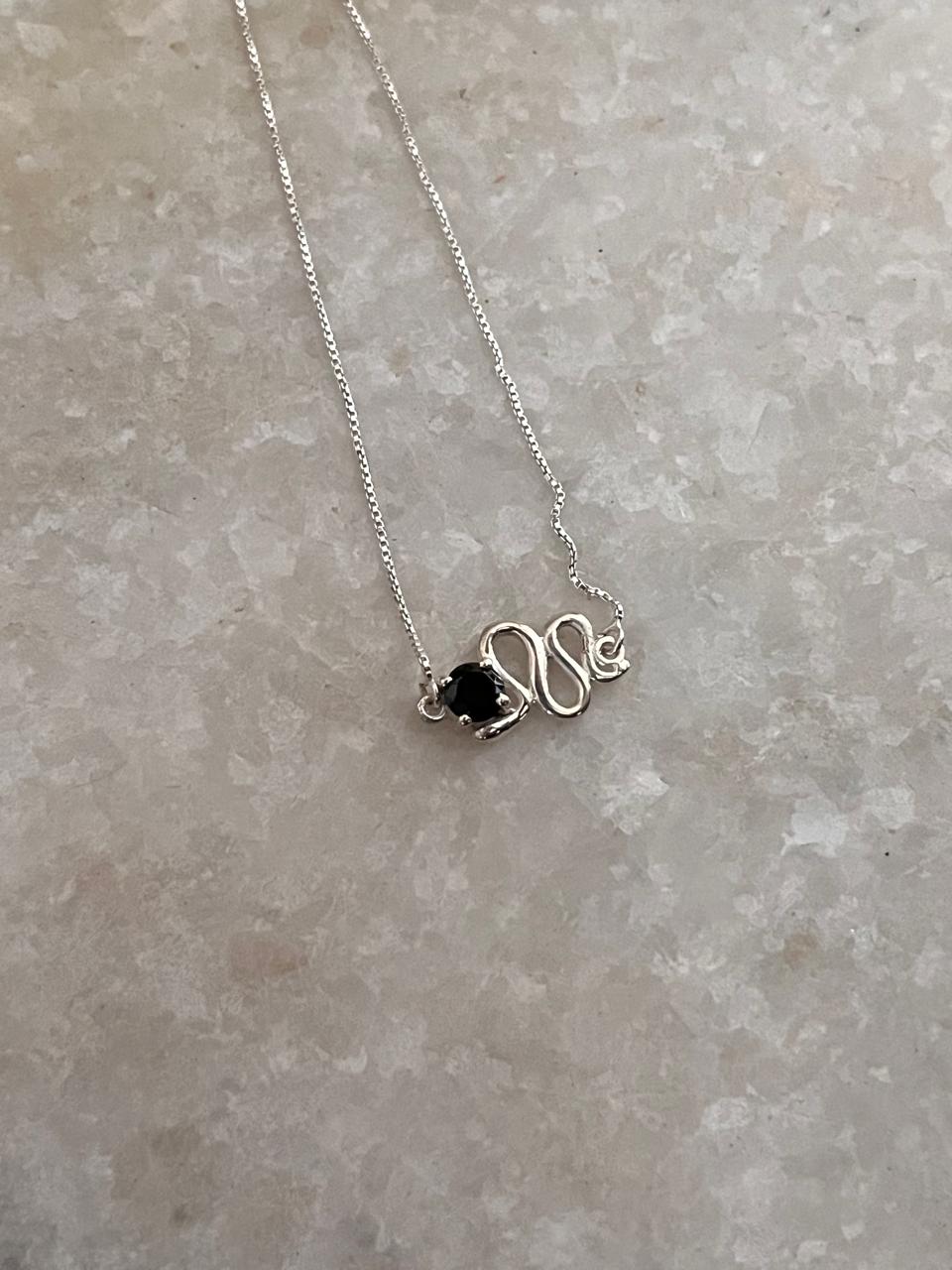 Black Onyx Snake / Serpent Minimal 925 Sterling Silver Bracelet