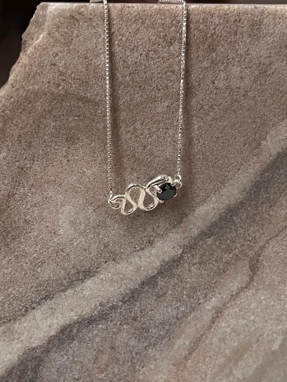 Black Onyx Snake / Serpent Minimal 925 Sterling Silver Bracelet