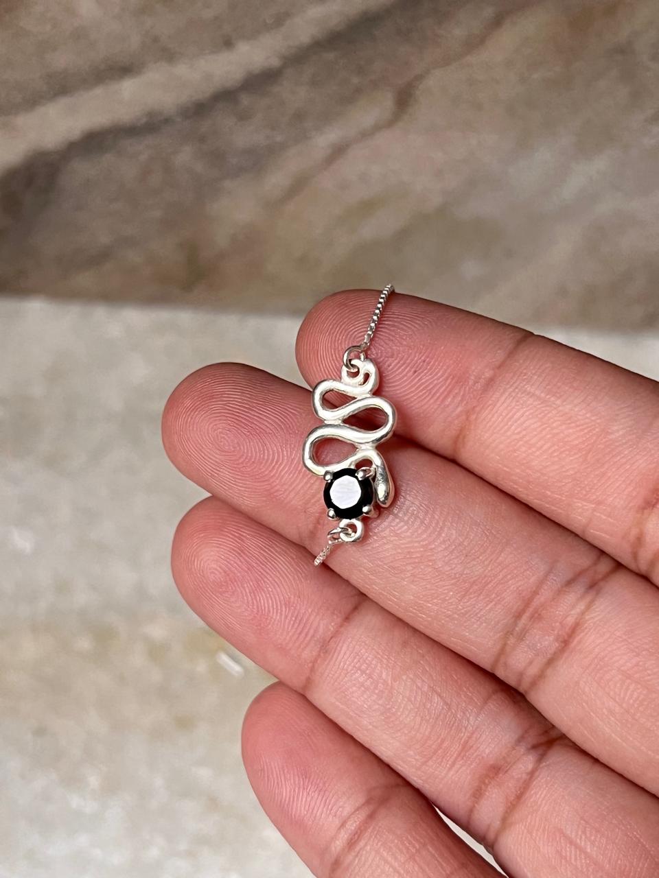 Black Onyx Snake / Serpent Minimal 925 Sterling Silver Bracelet