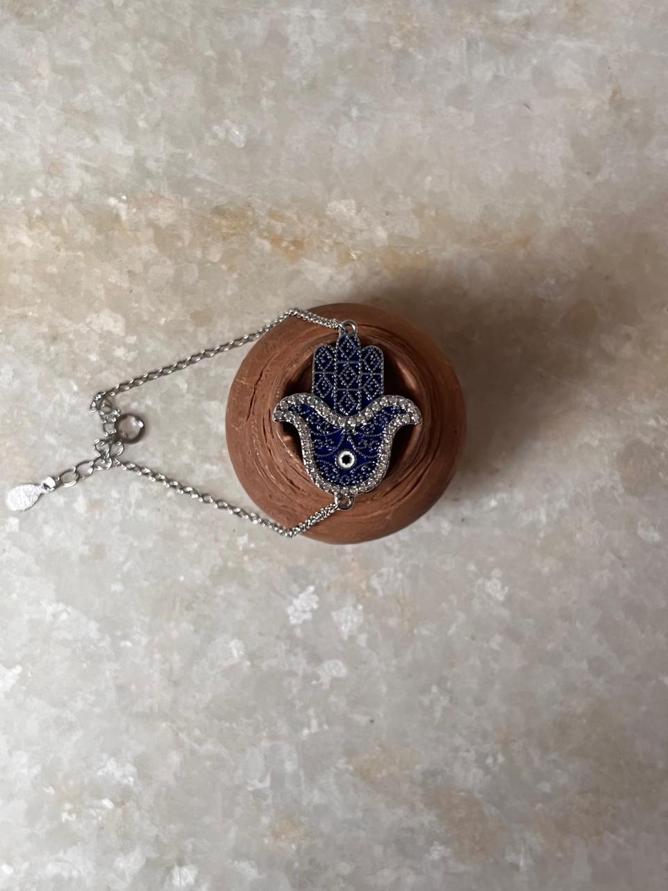 Hamsa Evil Eye Cz 925 Sterling Silver Bracelet