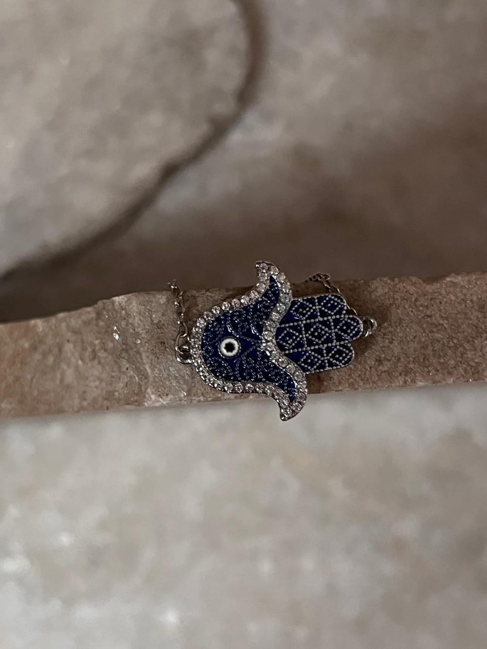 Hamsa Evil Eye Cz 925 Sterling Silver Bracelet