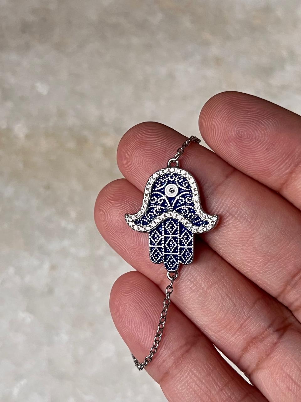 Hamsa Evil Eye Cz 925 Sterling Silver Bracelet