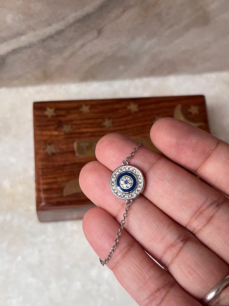 Round Evil Eye Cz 925 Sterling Silver Bracelet