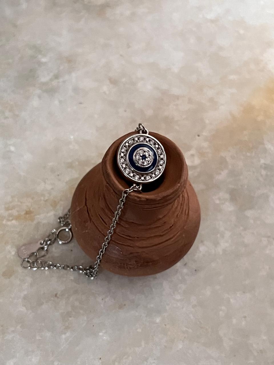Round Evil Eye Cz 925 Sterling Silver Bracelet