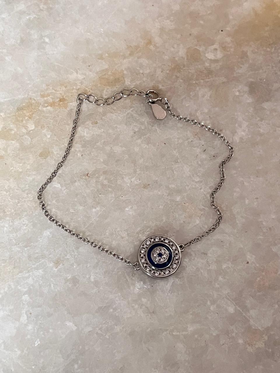 Round Evil Eye Cz 925 Sterling Silver Bracelet