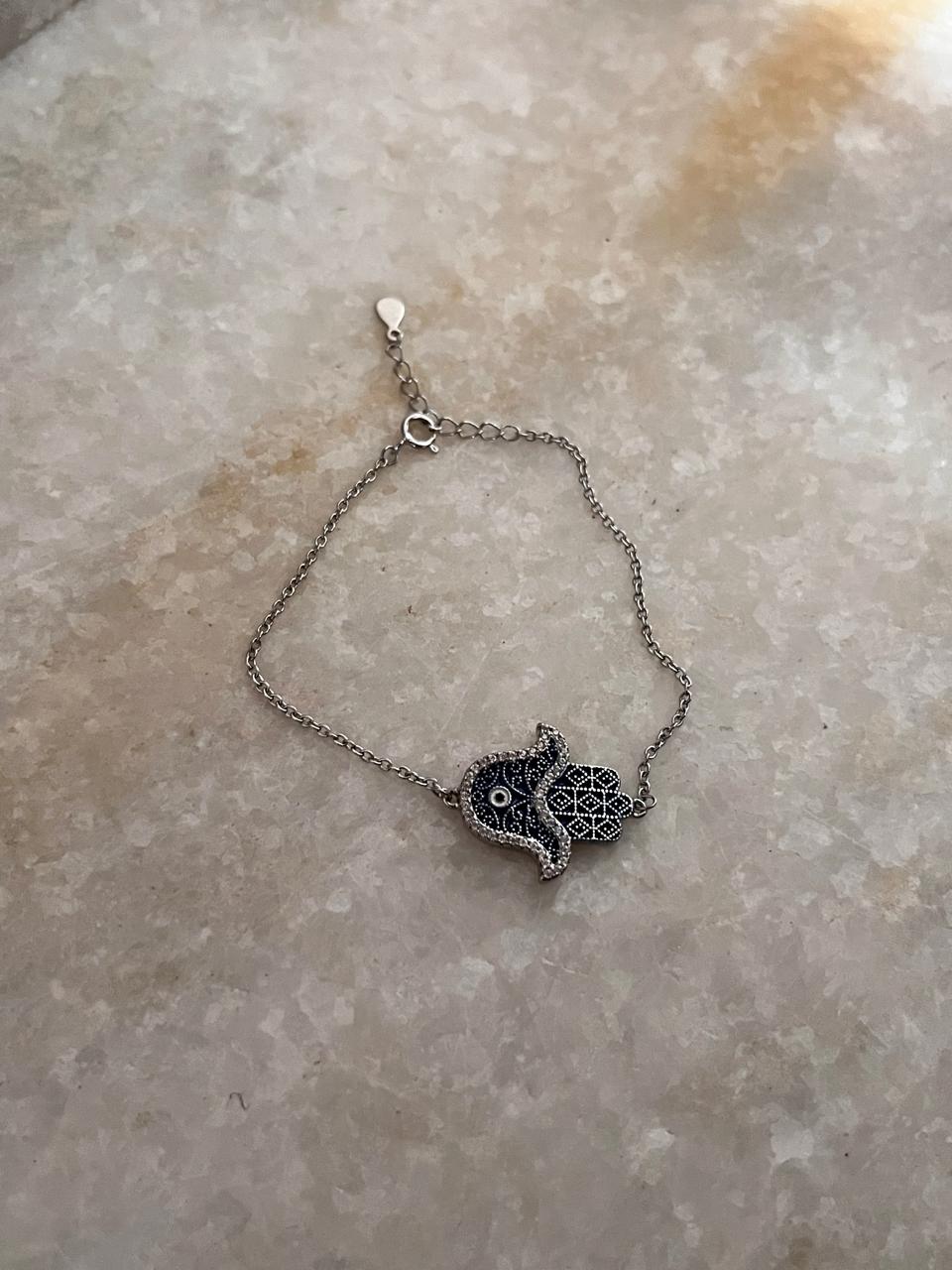 Hamsa Evil Eye Cz 925 Sterling Silver Bracelet