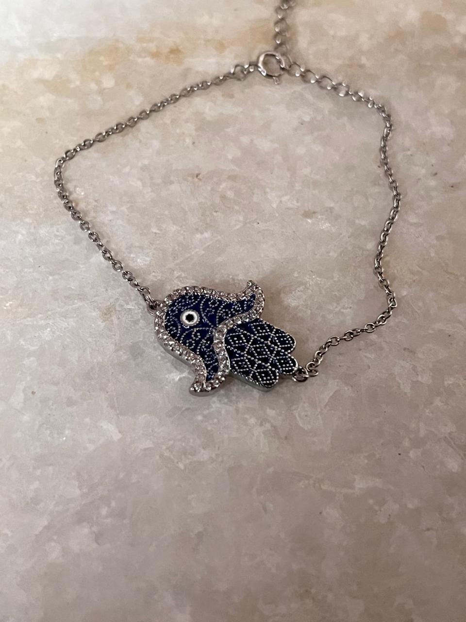 Hamsa Evil Eye Cz 925 Sterling Silver Bracelet