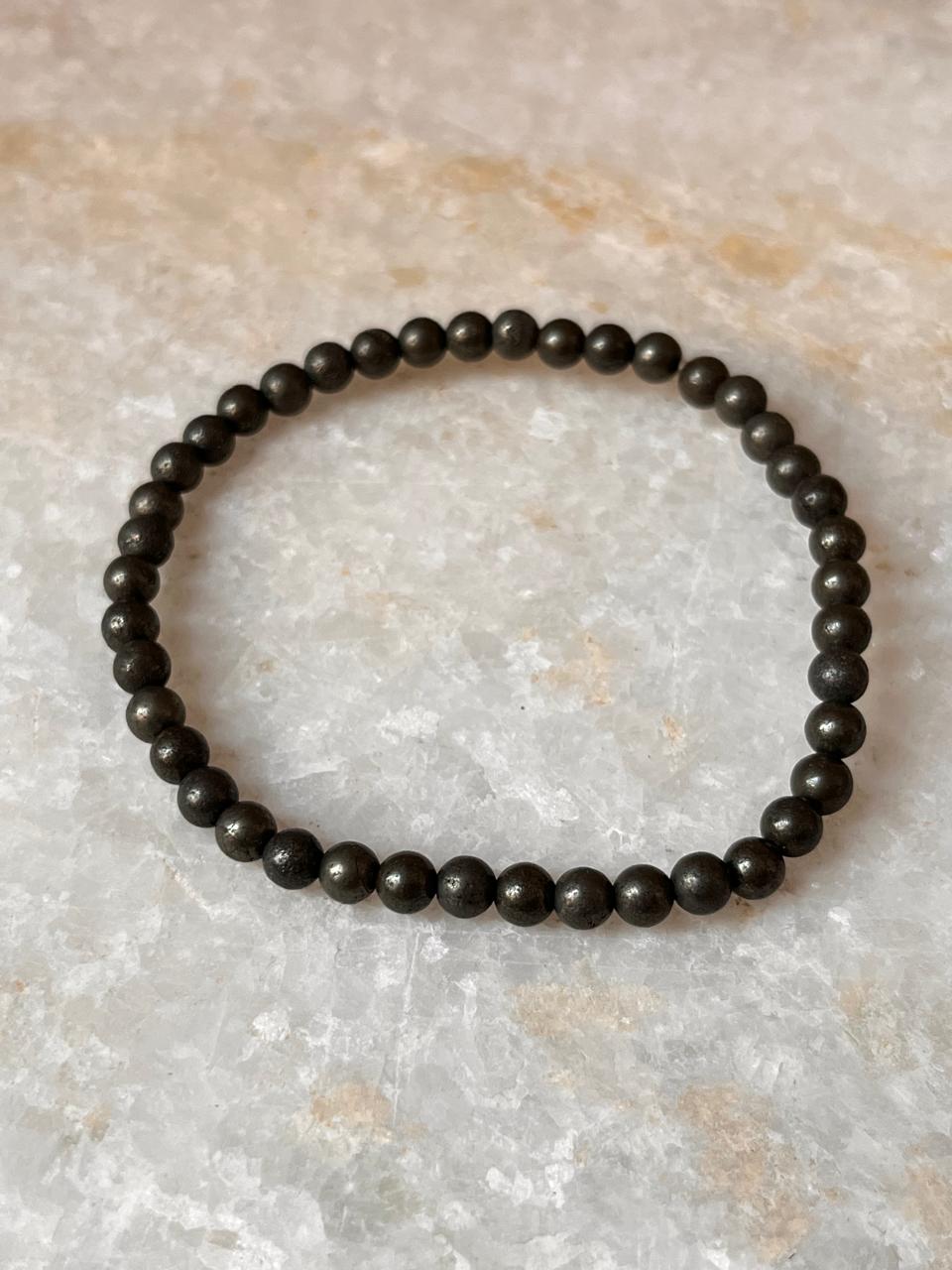 Pyrite Round Plain 4mm Natural Crystal Bracelet
