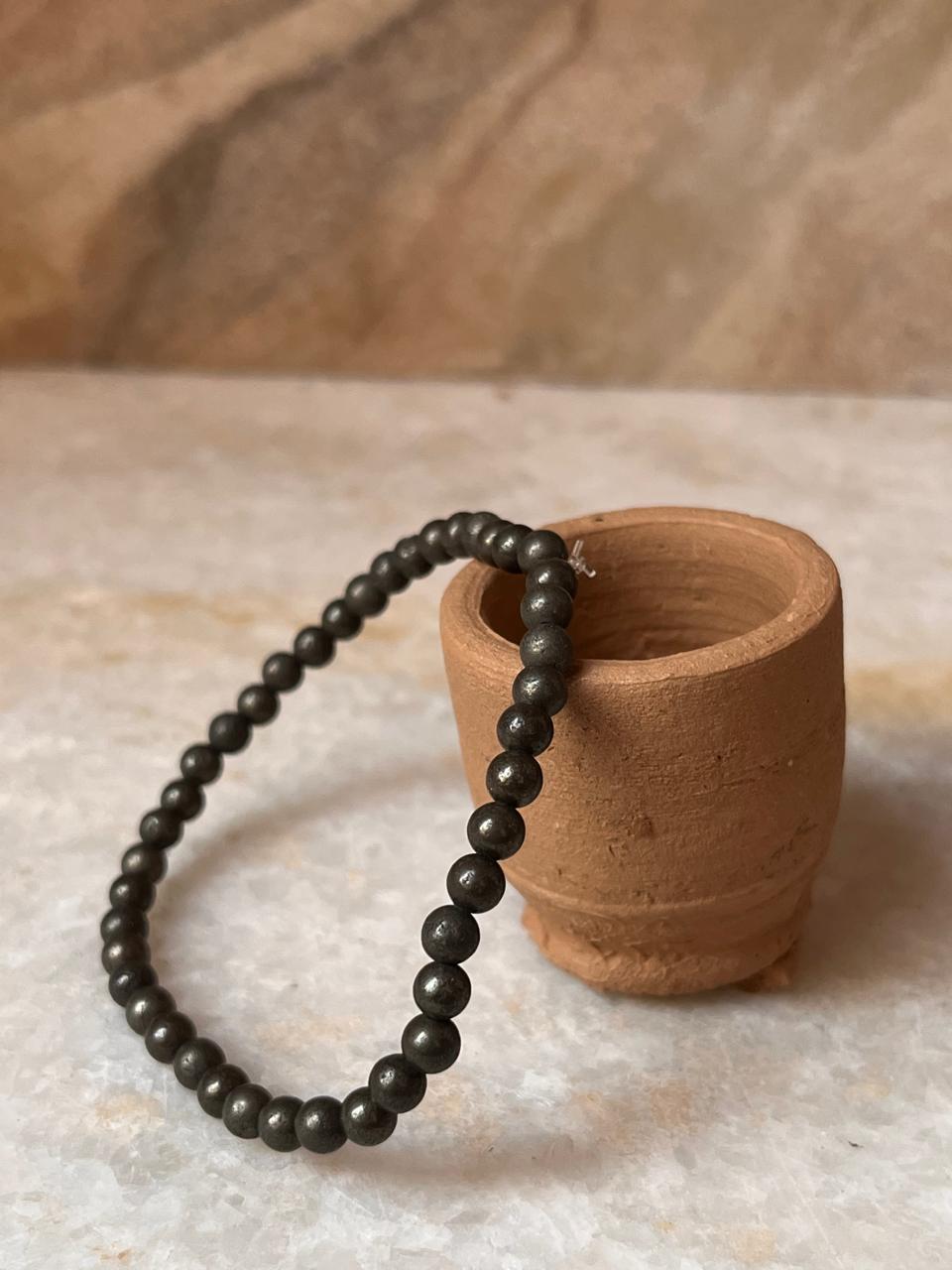 Pyrite Round Plain 4mm Natural Crystal Bracelet
