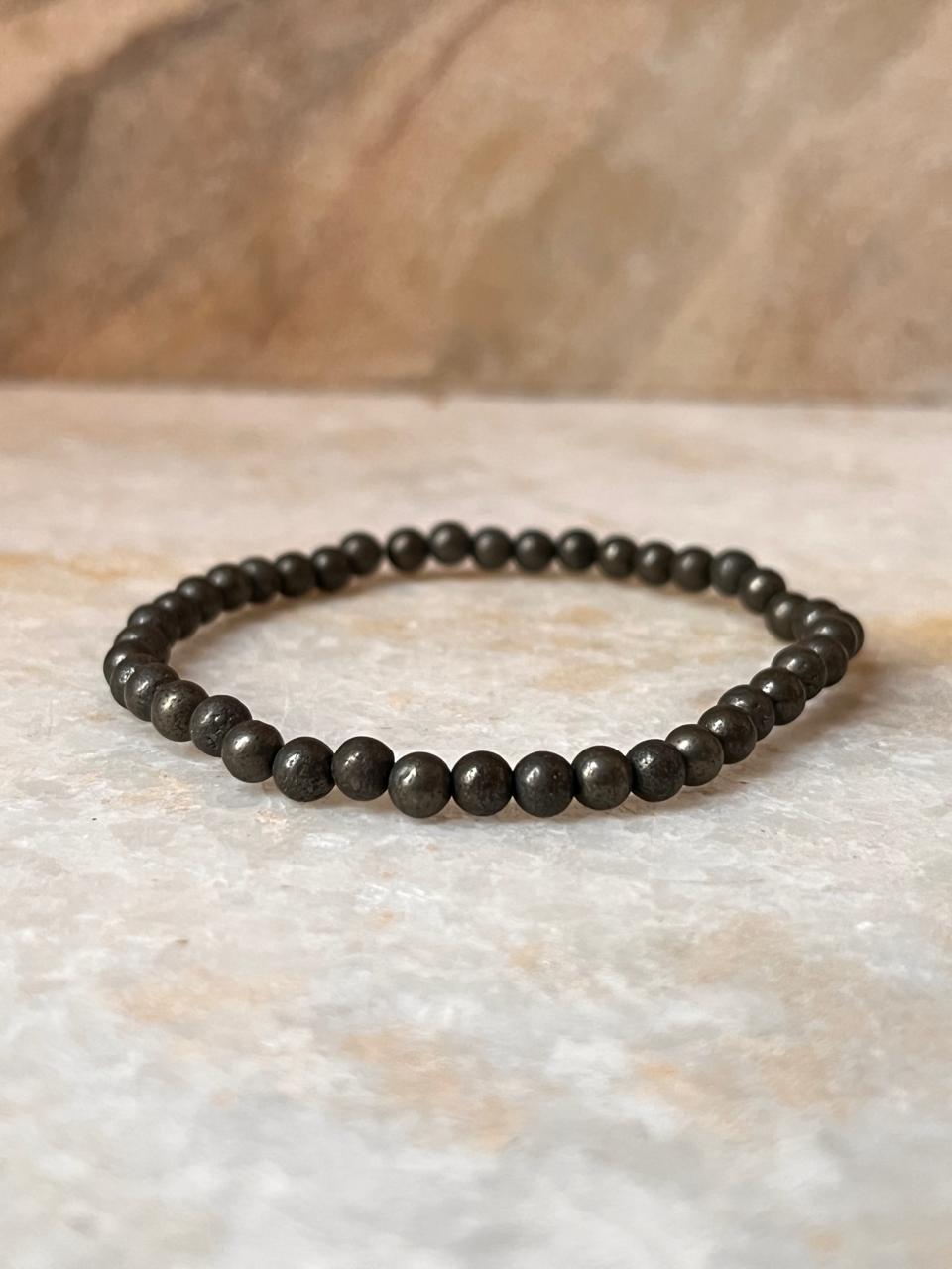 Pyrite Round Plain 4mm Natural Crystal Bracelet