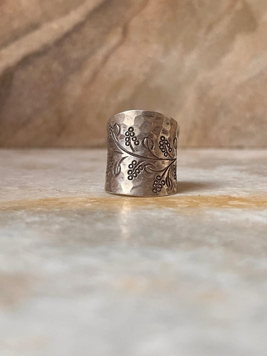 Antique Bohemian Lavender Flower Handcrafted Adjustable 925 Sterling Silver Ring