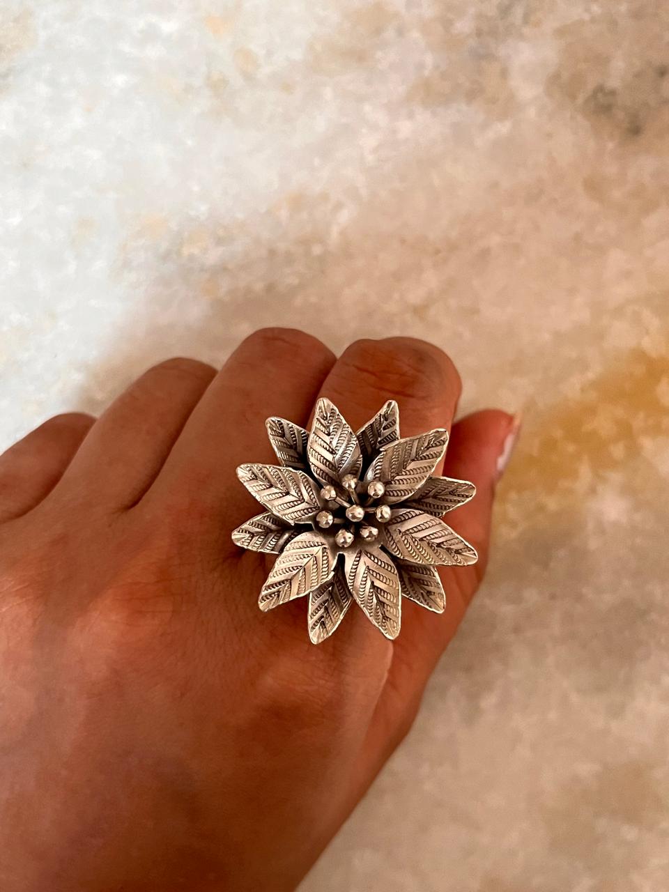 Phool Bohemian Handmade Statement 925 Sterling Silver Adjustable Ring