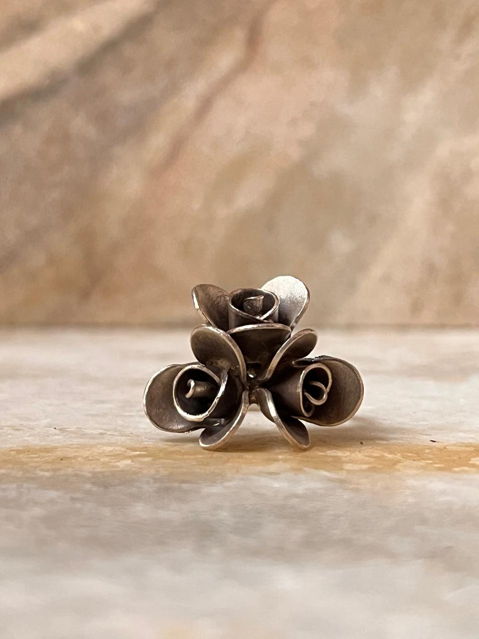 Roses Bouquet Bohemian Handmade Statement 925 Sterling Silver Ring