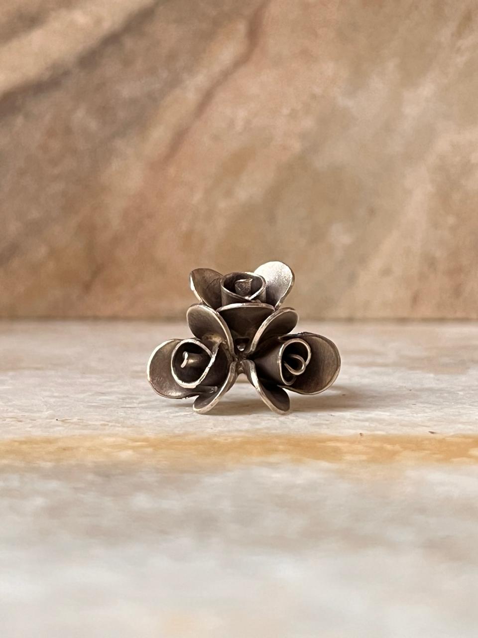 Roses Bouquet Bohemian Handmade Statement 925 Sterling Silver Ring