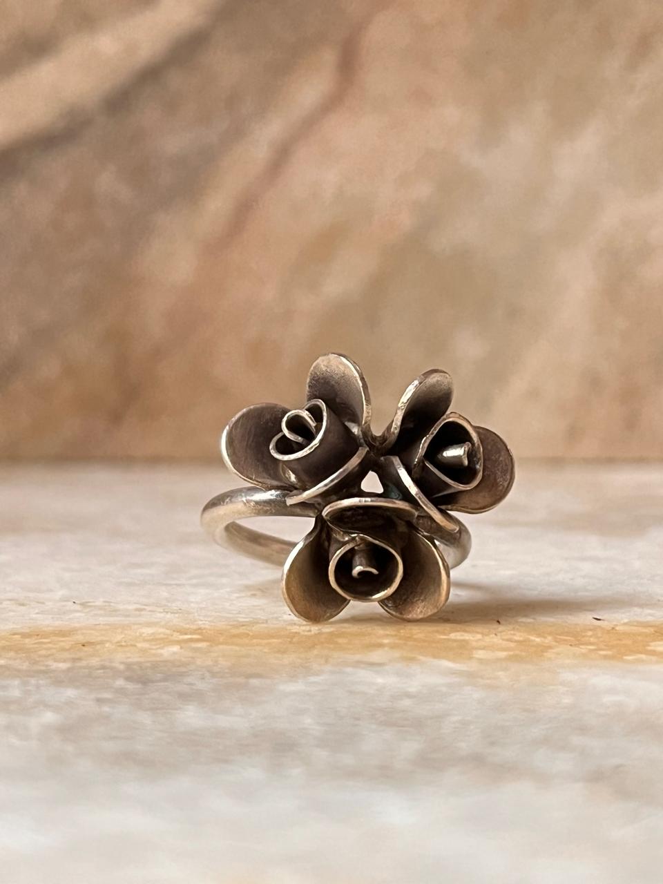 Roses Bouquet Bohemian Handmade Statement 925 Sterling Silver Ring