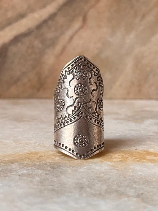 Bohemian Imported Handcrafted Full Finger Statement Adjustable 925 Sterling Silver Ring